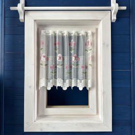 Záclony  v metráži žakarové 302091 béžová s fialovými kvetmi 50,70cm