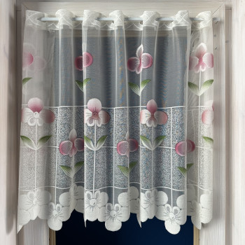 Záclony  v metráži žakarové 302091 béžová s fialovými kvetmi 50,70cm