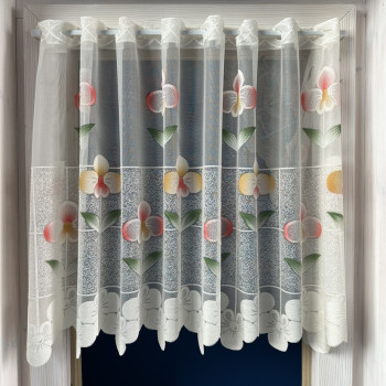 Záclony  v metráži žakarové 302091 béžová s červenými kvetmi 50,70,90cm